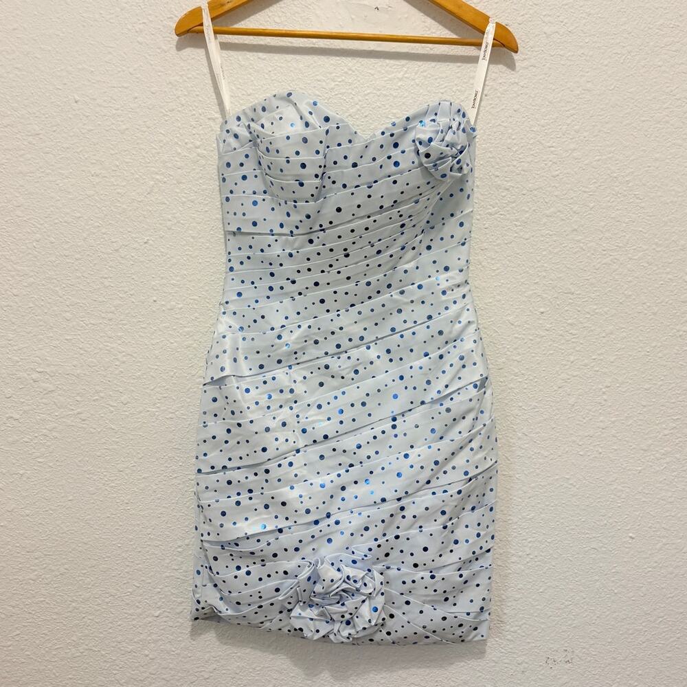 Vintage Tony Bowls Polka Dot Mini Dress Blue Twee Y2K Prom Hoco Glam